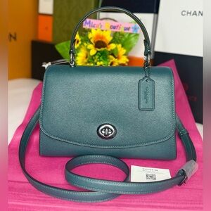 🆕COACH Tilly F6618 Forest/Green Leather Handbag/Crossbody w/Gold Turn-Lock $398